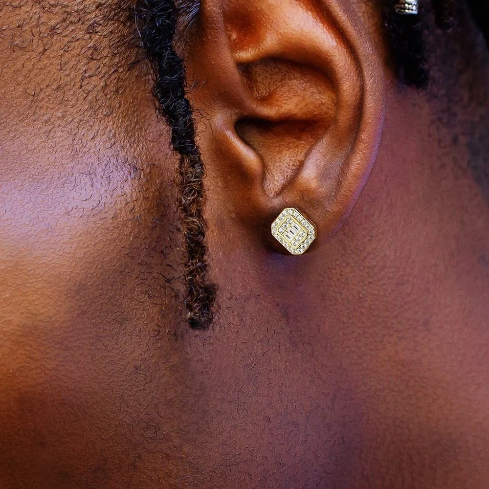 Iced Baguette Solitaire Earrings - Image 2