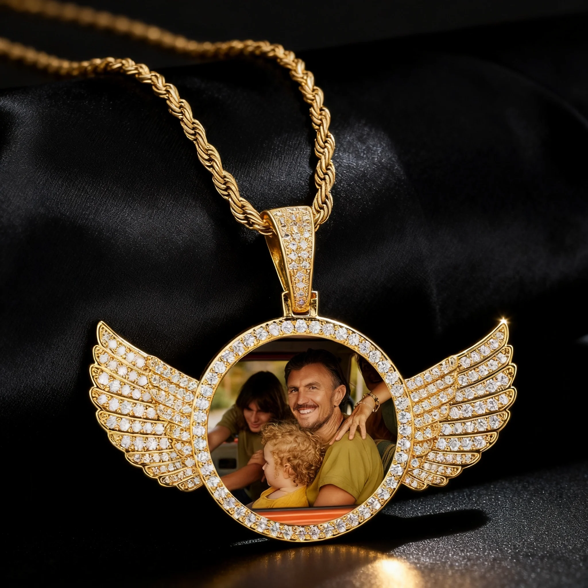 Iced Memory Wing Photo Pendant