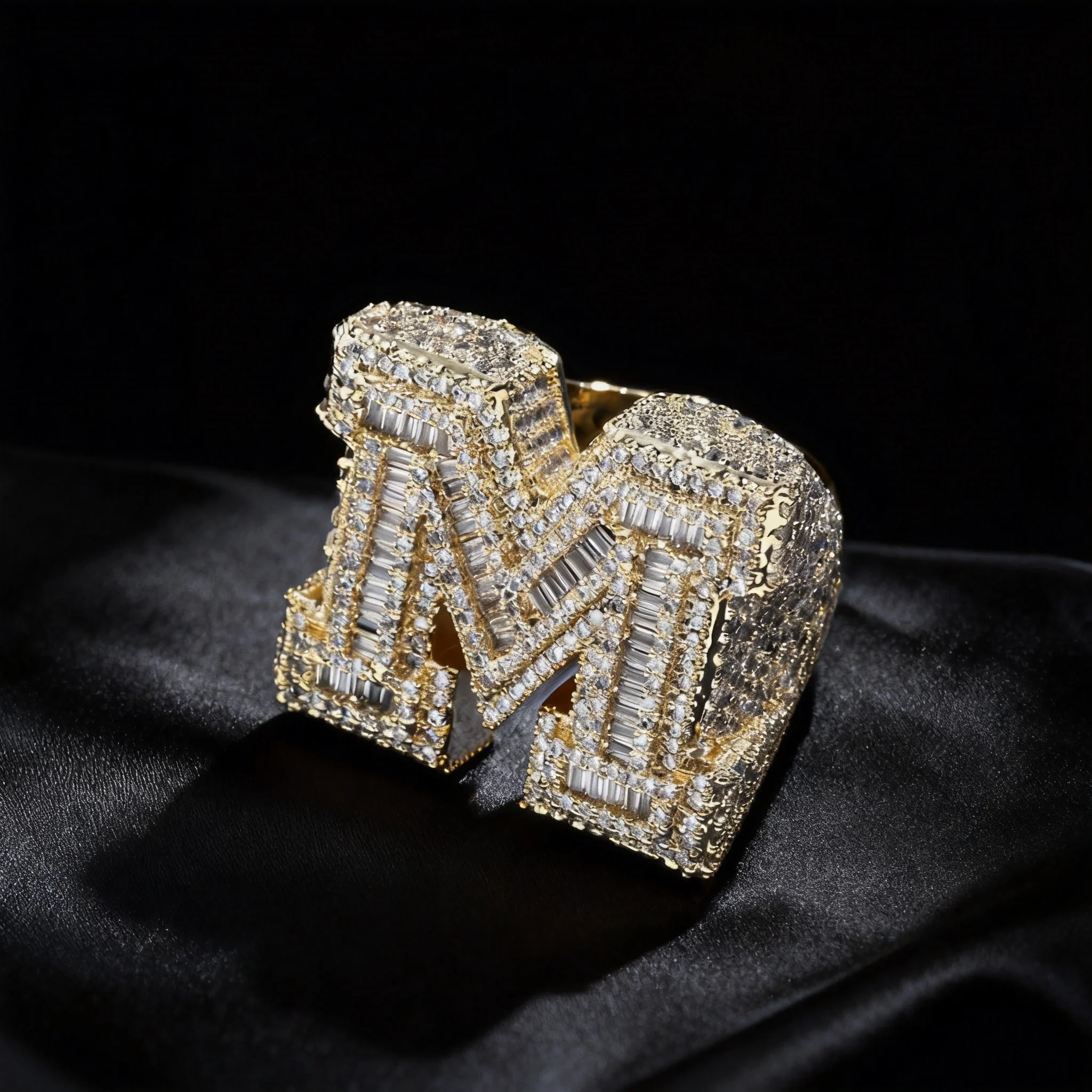Custom Baguette Initial Ring